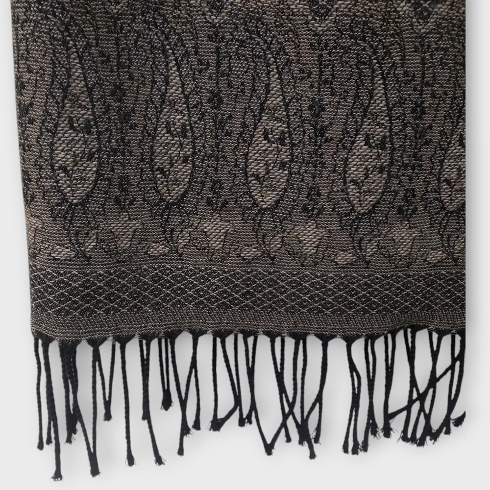 Talbots Black & Brown Paisley Wool Maxi Skirt – Fringe Hem Size 6 - Picture 6 of 14